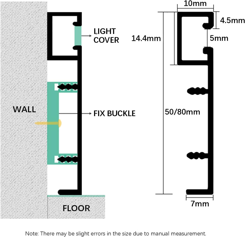 LED Aluminium Baseboard Molding Trim Height 80mm (3.15') Length 2500mm (8.2ft) Metal Wall Base Snap-on Aluminium Skirting Trim - Elevate Your Home Décor (Grey, 3pcs)