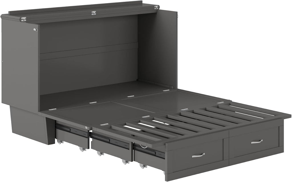 AFI, Monroe Queen Murphy Bed Chest with 6' Mattress, Storage Drawer & Built-in USB Charger, Grey