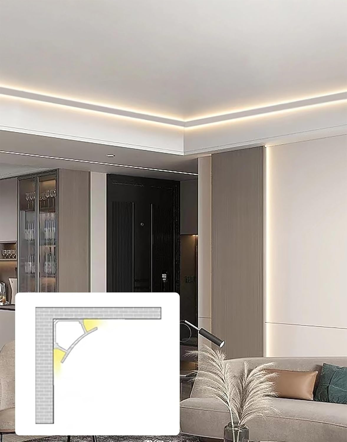 LED Light Channel for Game Room Decor, Aluminum Indirect Lighting Crown Molding, 29.5ft Wall Trim - No LED Strips Needed, Stylish Home Accent for Modern Interiors