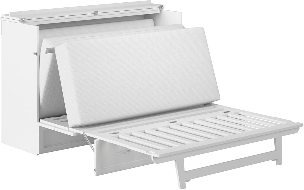 AFI Northfield Queen Size Murphy Bed Chest with Mattress, Storage, & Built-in Charger in White