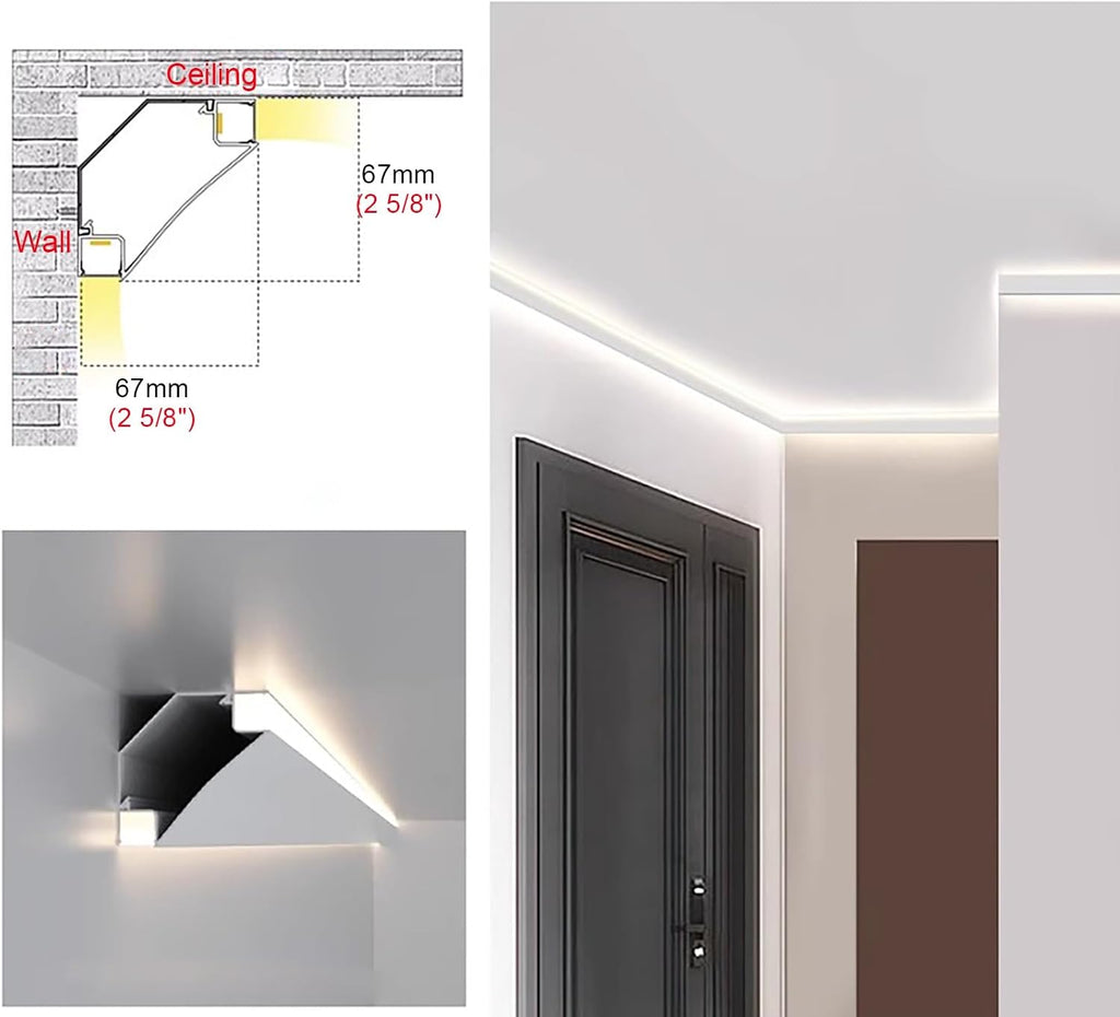 LED Crown Molding Channel - 15m Black Indirect Lighting Diffuser for Wall/Ceiling, Surface Mount Aluminum Profile Trim Slot, Ideal for Home Decor & Accent Lighting