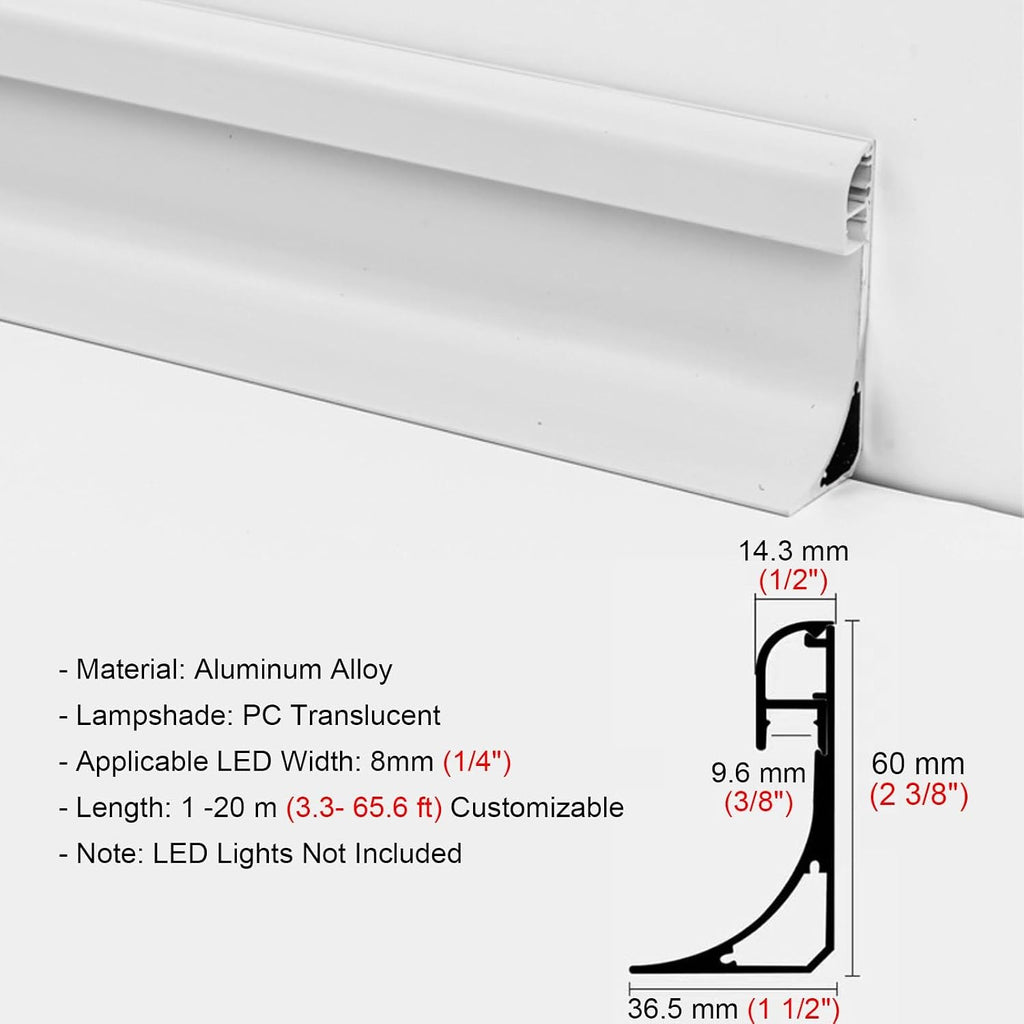 Aluminum LED Strip Light Channel with Corner, 9m/29.5ft Suspended Ceiling/Floor/Wall Trim, White Crown Molding for Home Decor and Accent Lighting