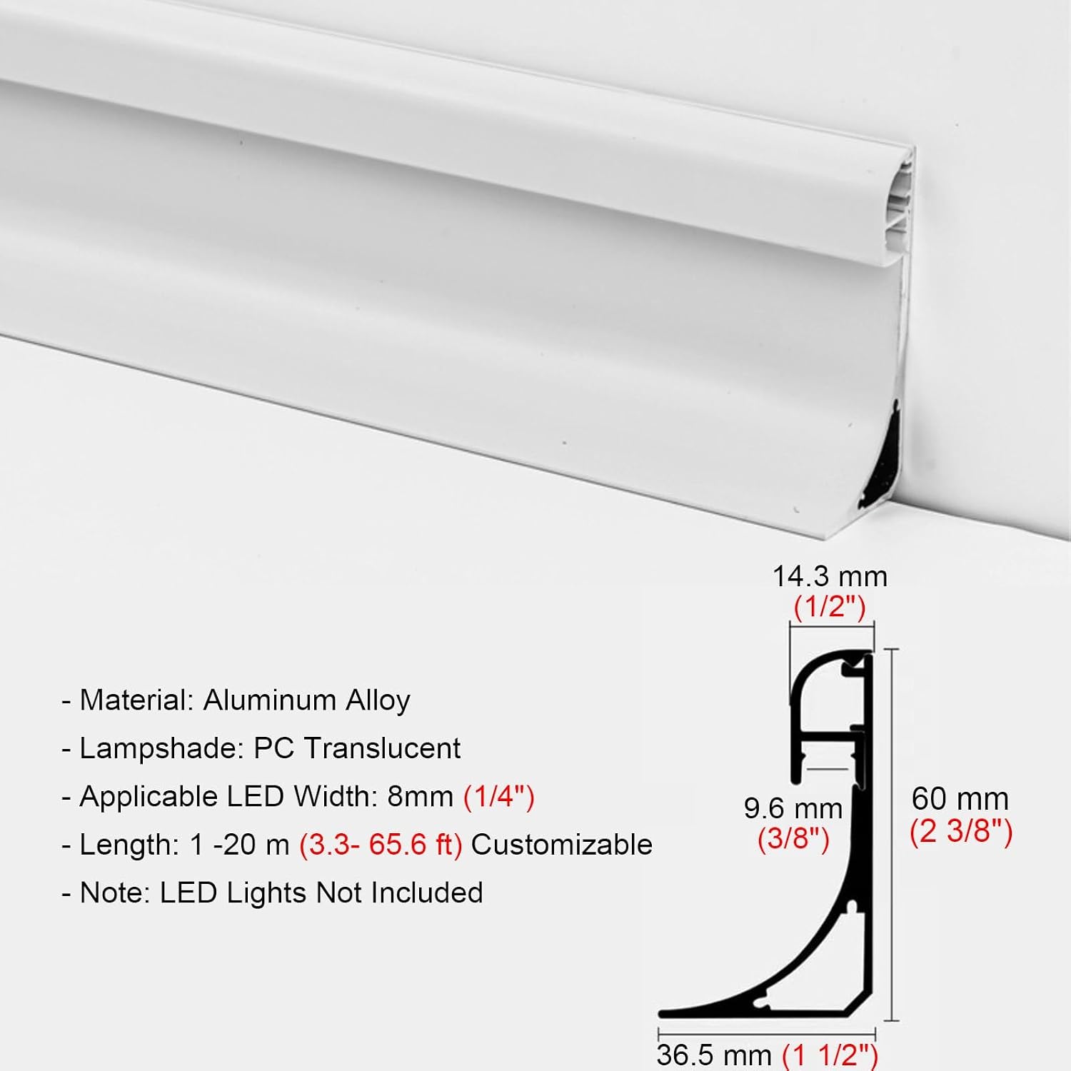 Aluminum LED Strip Light Channel with Corner, 9m/29.5ft Suspended Ceiling/Floor/Wall Trim, White Crown Molding for Home Decor and Accent Lighting