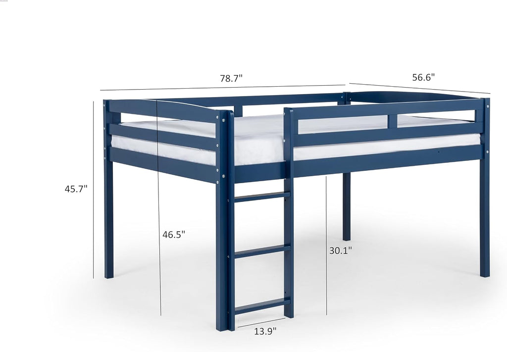 Camaflexi Tribeca Wood Low Loft Bed Frame / 14 Wood Slats Support and 1 Center Support/No Box Spring Necessary/Easy Assembly/Full - Blue