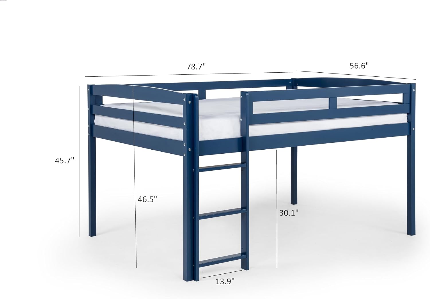 Camaflexi Tribeca Wood Low Loft Bed Frame / 14 Wood Slats Support and 1 Center Support/No Box Spring Necessary/Easy Assembly/Full - Blue