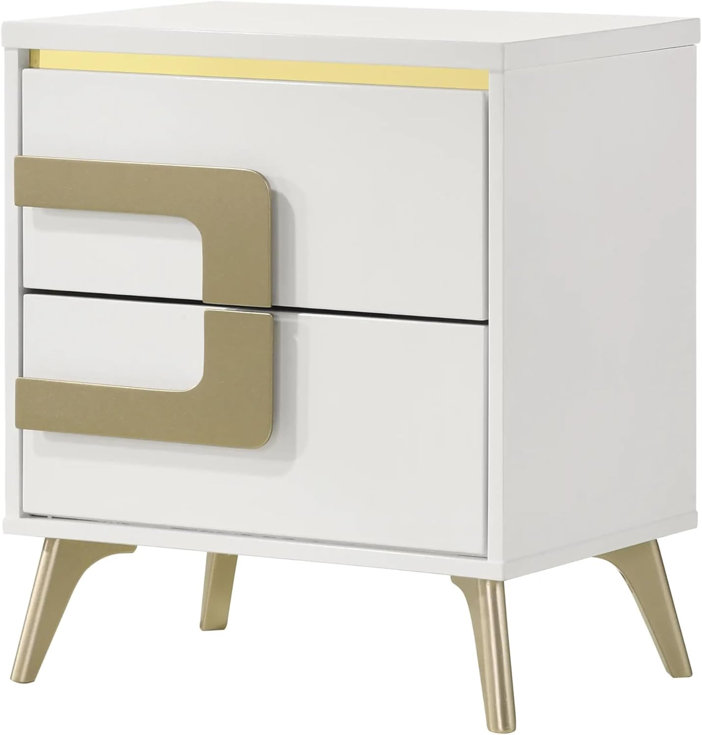 KB Designs – 5-Piece Bedroom Set with Bed LED Headboard, Dresser with Mirror, Chest and Nightstand, Modern White and Gold Finish, Queen Size Bed
