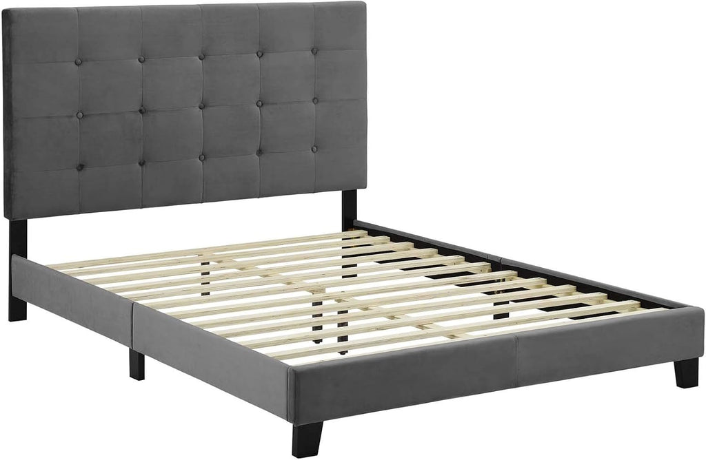 Modway Melanie Performance Velvet Upholstered Tufted King Platform Bed in Gray