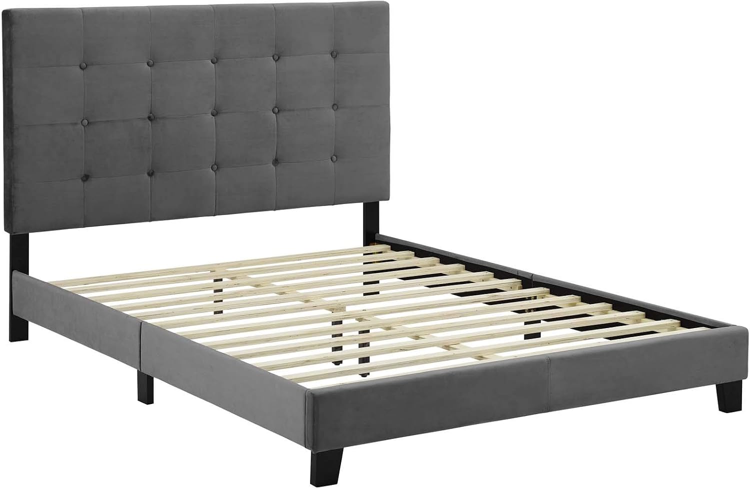 Modway Melanie Performance Velvet Upholstered Tufted King Platform Bed in Gray
