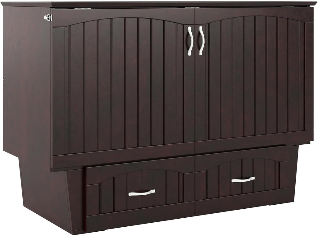 AFI, Nantucket Full Size Murphy Bed Chest with Mattress, Built-in Charging Station and Storage Drawer, Full, Espresso