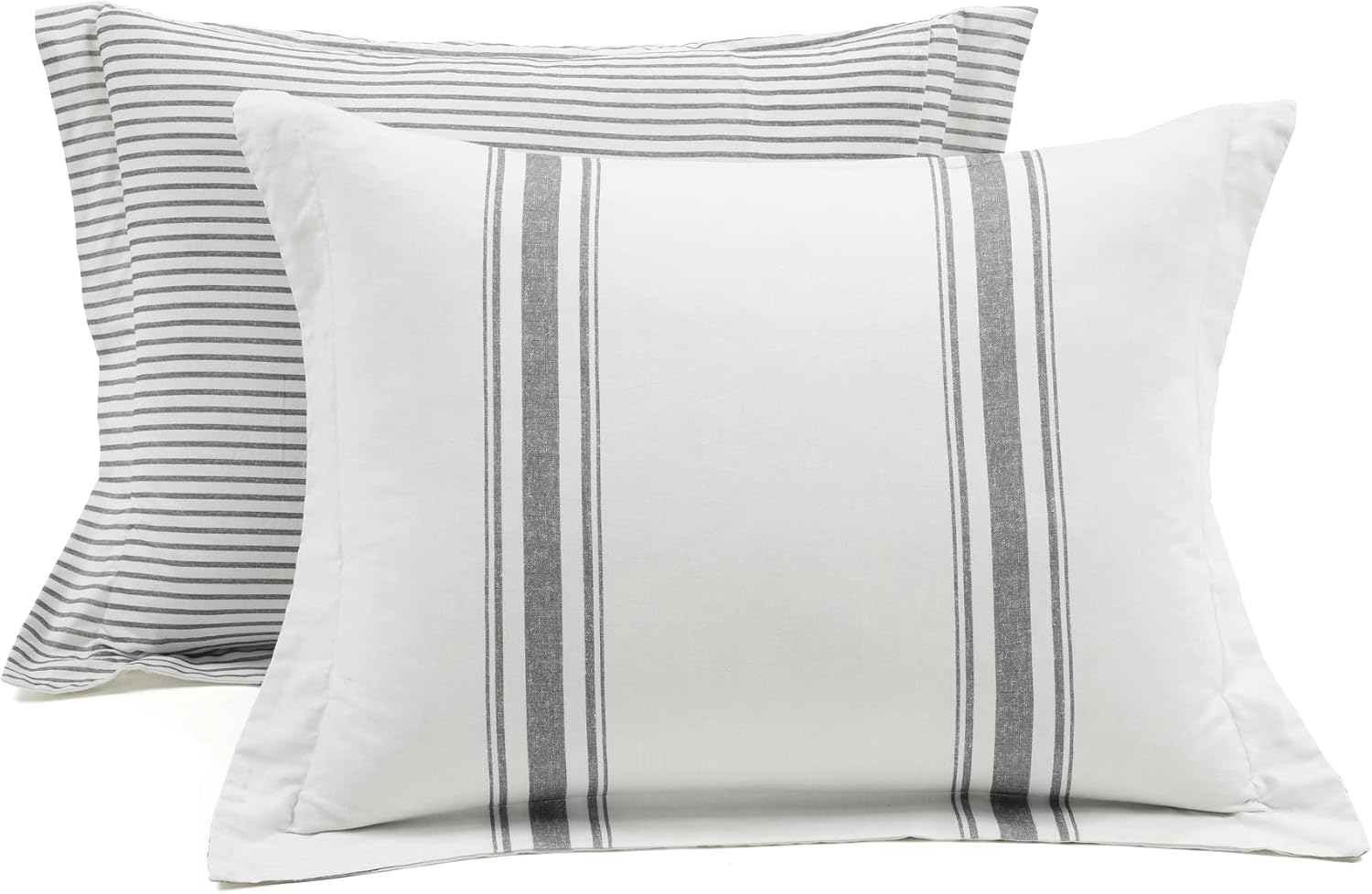 Lush Decor Farmhouse Stripe Reversible Cotton Duvet Cover Set 3 Piece Set, King Dark Gray - Bedding Set - Striped Duvet Cover King Size - Farmhouse Decor
