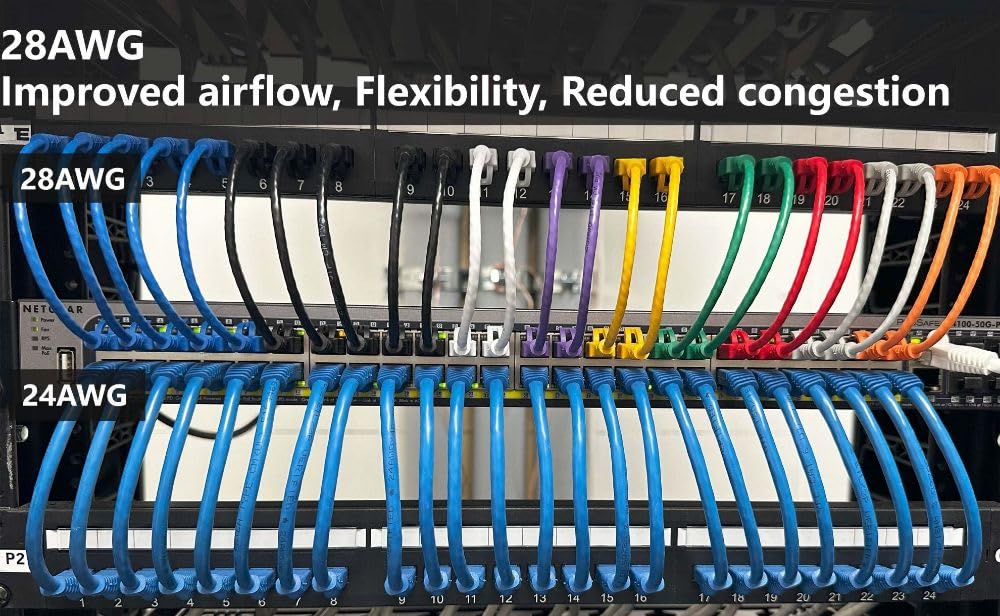 InstallerParts Ethernet Cable CAT6A Slim Cable UTP Booted 0.5 FT (100 Pack) - Blue - Professional Series - 10Gigabit/Sec Network/High Speed Internet Cable, 550MHZ, 28AWG