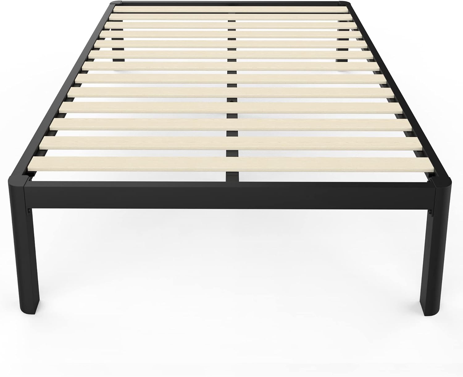 MAF 14 Inch Queen Platform Bed Frames with Wooden Slats, Black 3500 Lbs Heavy Duty Metal Bed Frame with Anti-Collision Round Legs, No Box Spring Needed, Easy Assembly