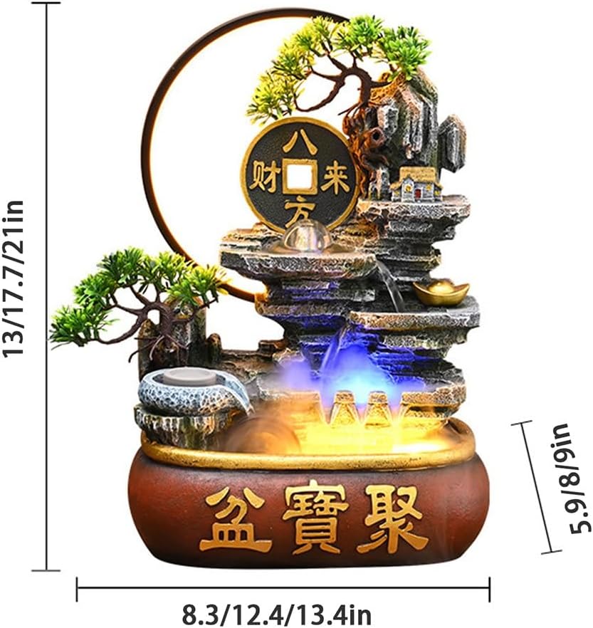 Table Fountain, Waterfall Tabletop, Water Fountain Indoor Decoration, Tabletop Decors, Features Indoor Decor, for Home Office Bedroom Relaxation(13.4x9x21in)