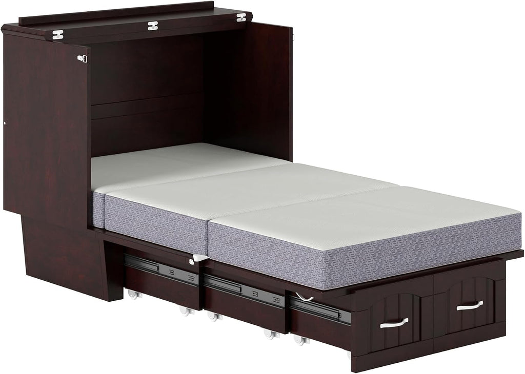 AFI, Nantucket Twin Murphy Bed Chest with Mattress, Storage Drawer and Built-In USB Charger, Espresso