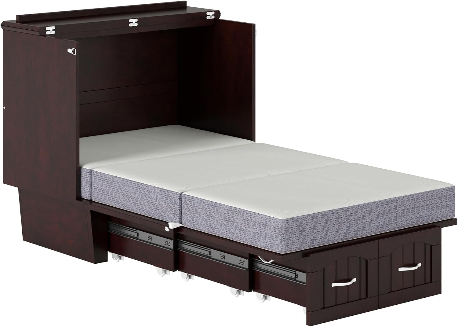 AFI, Nantucket Twin Murphy Bed Chest with Mattress, Storage Drawer and Built-In USB Charger, Espresso