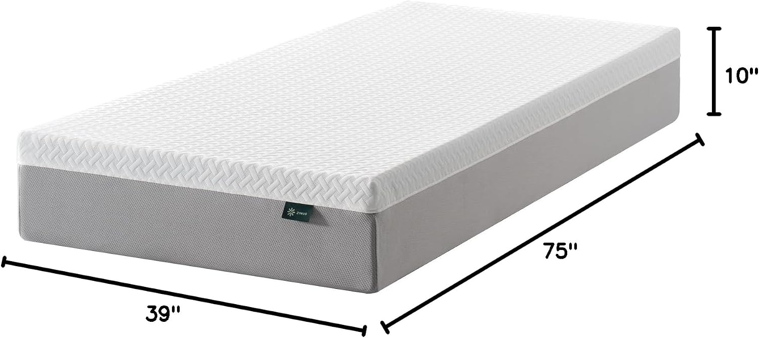 Zinus 10 Inch Green Tea Essential Memory Foam Mattress [New Version], Twin, Fiberglass Free, Medium Feel, Breathable Airflow Memory Foam, Certified Safe Foams & Fabric, Mattress in A Box