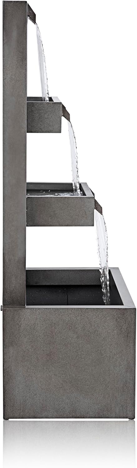 Alpine Corporation 43' Tall Multi-Tier Waterfall Fountain - Industrial Style Water Feature for Garden, Patio, Yard, Backyard, Relaxing Water Flow, and Serene Landscaping, Gray