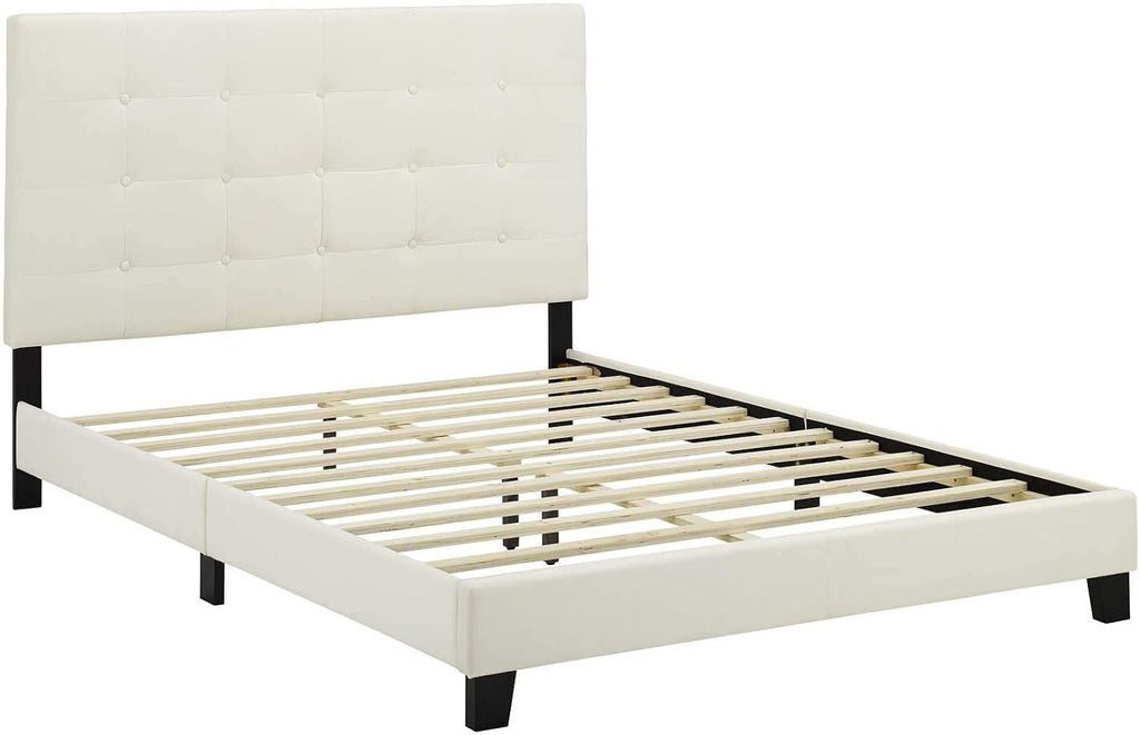 Modway Melanie Performance Velvet Upholstered Tufted Full Platform Bed in Ivory