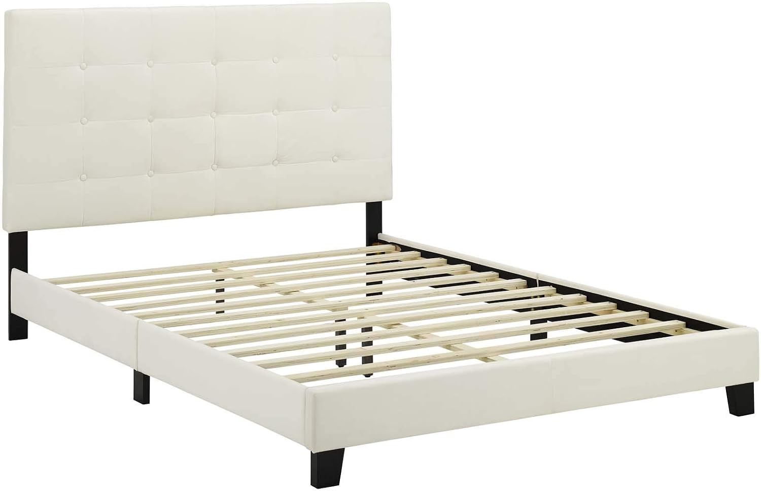 Modway Melanie Performance Velvet Upholstered Tufted Full Platform Bed in Ivory