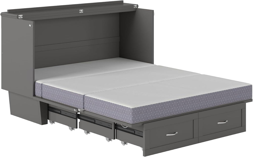 AFI, Monroe Queen Murphy Bed Chest with 6' Mattress, Storage Drawer & Built-in USB Charger, Grey