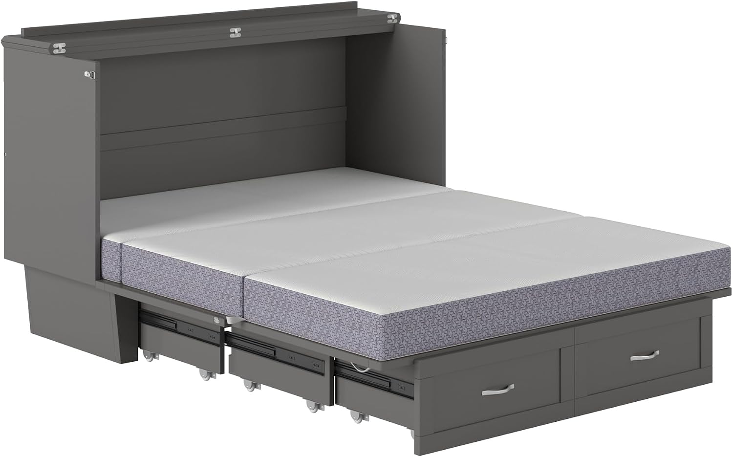 AFI, Monroe Queen Murphy Bed Chest with 6' Mattress, Storage Drawer & Built-in USB Charger, Grey