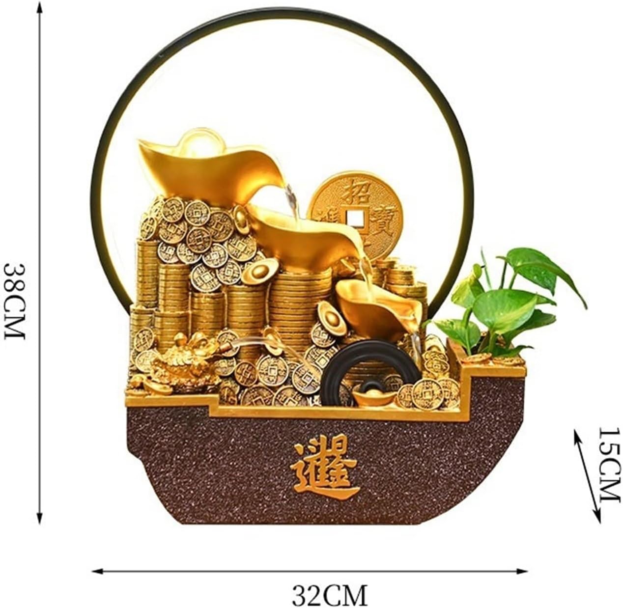 Tabletop Fountain Waterfall Indoor Tabletop Water Fountain, Chinese Style Flowing Ornaments with Feng Shui Wheel