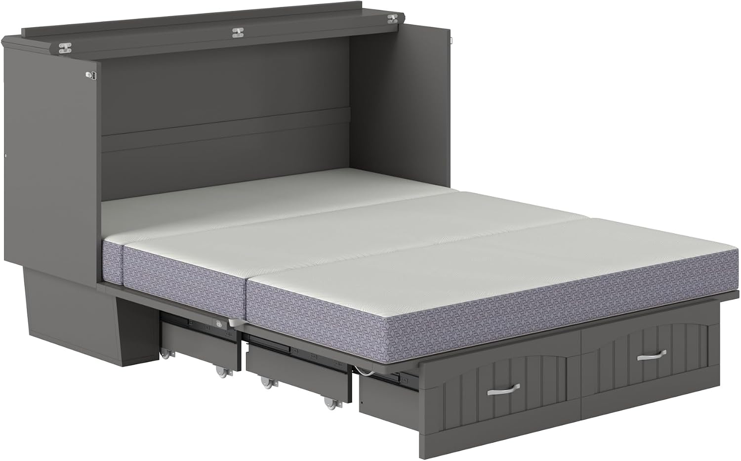 AFI, Nantucket Queen Murphy Bed Chest with Mattress, Storage Drawer and Built-In USB Charger, Grey