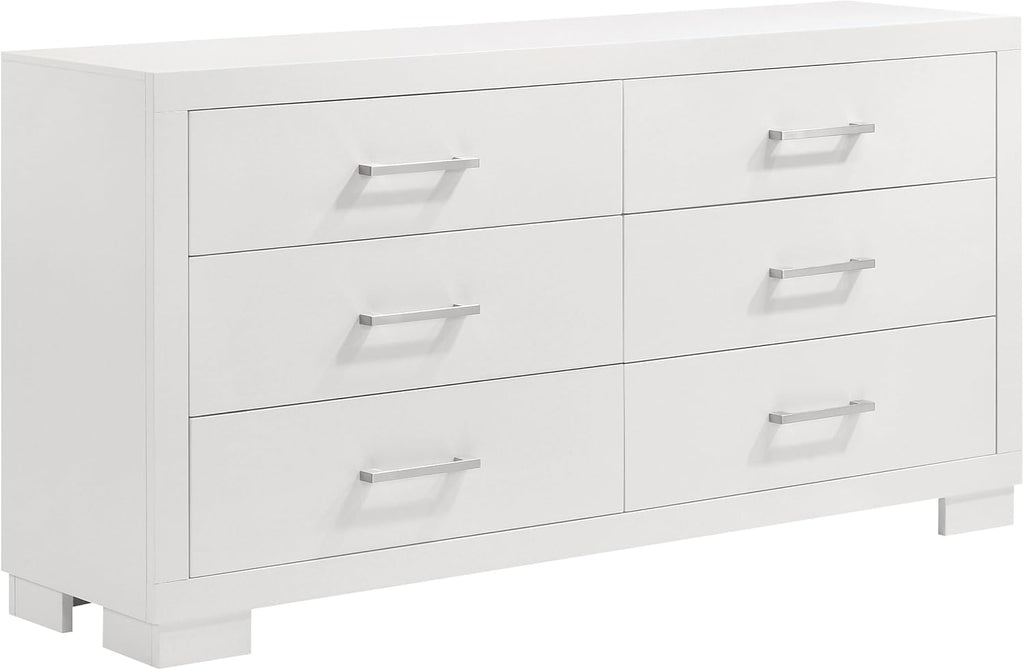 Coaster Home Furnishings Jessica Contemporary 5-Piece Bedroom Set Queen Size LED Wall Panel Bed Frame 43-inch Headboard Snow White 202990Q-S5P