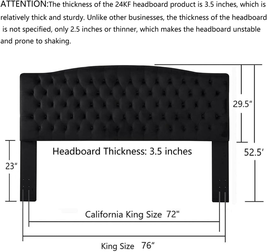 24KF Upholstered Tufted Button Velvet Headboard,Comfortable Fashional Headboard King/CA King Size,Black
