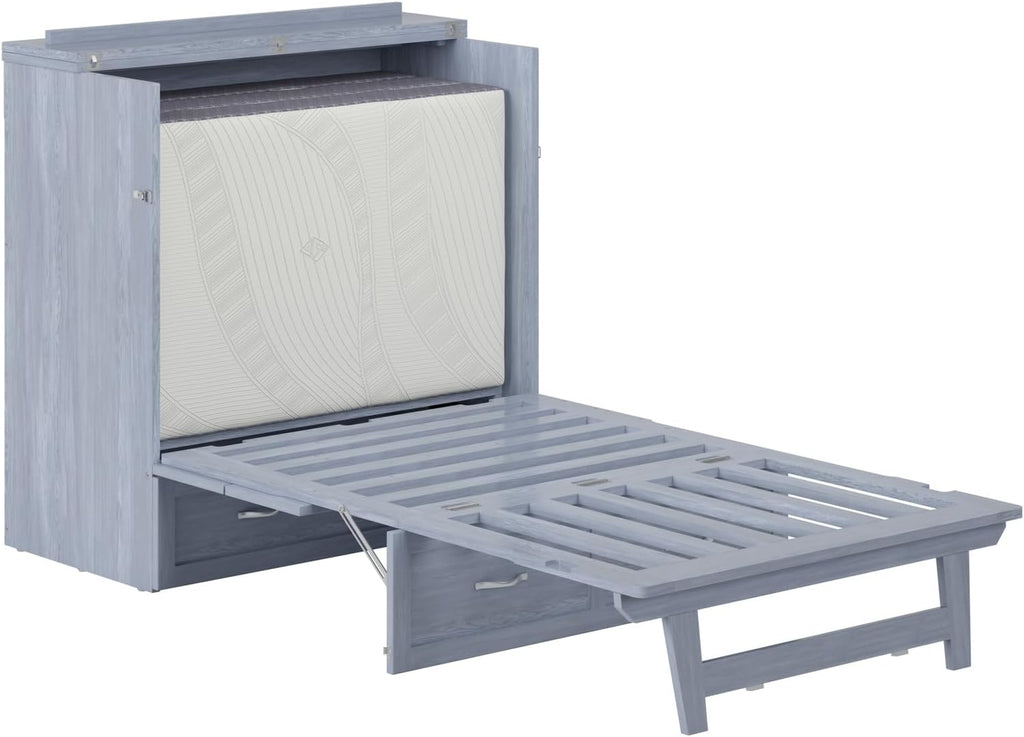 AFI, Northfield Murphy Bed Chest Twin XL with 6' Mattress, Storage Drawer & Built-in USB Charger, Driftwood