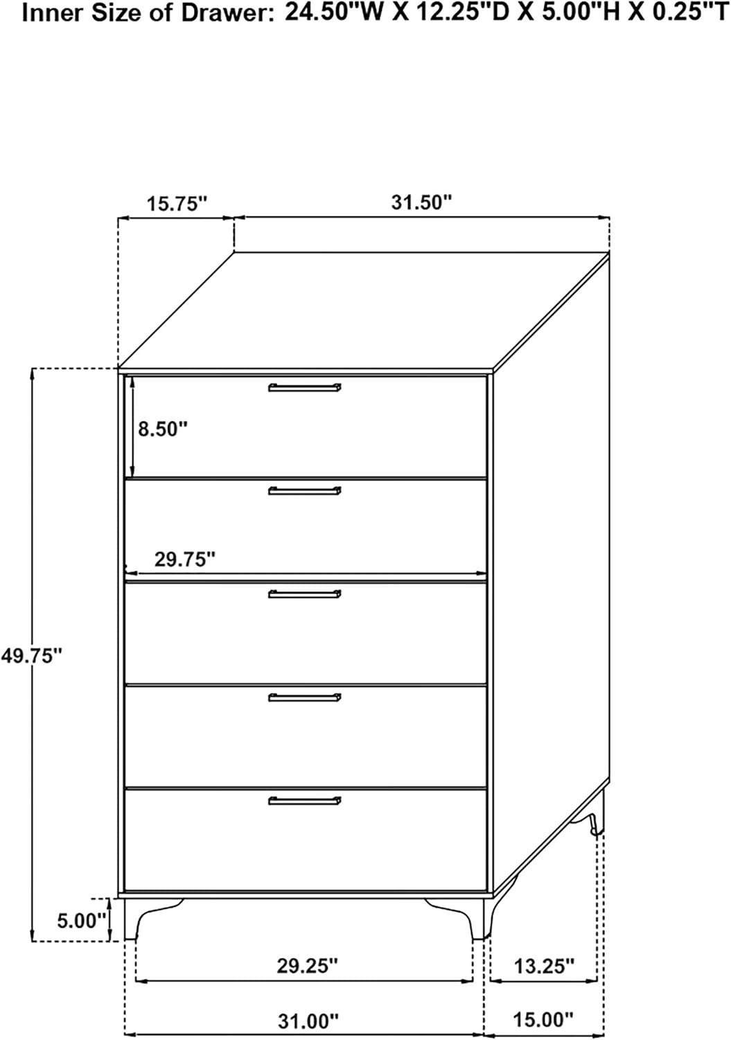 Coaster Home Furnishings Kendall 5-piece Modern Bedroom Set Eastern King Size Upholstered Tufted Bed Frame Velvet Upholstery Nightstand Dresser Mirror and Chest White 224401KE-S5