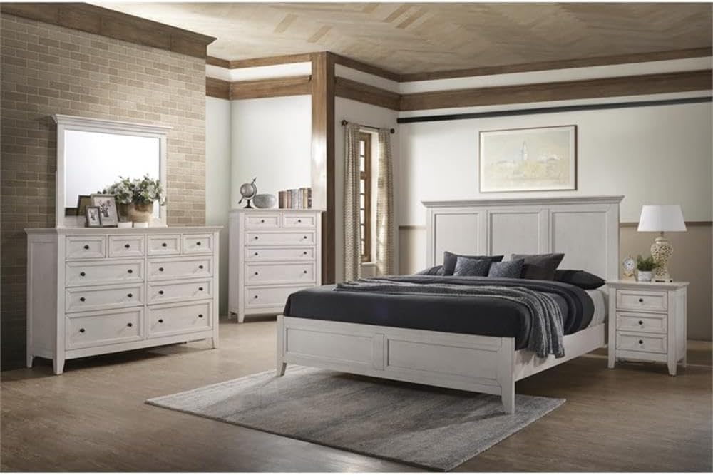 Intercon San Mateo Queen Size 5 Piece Panel Bedroom Set Rustic White Finish