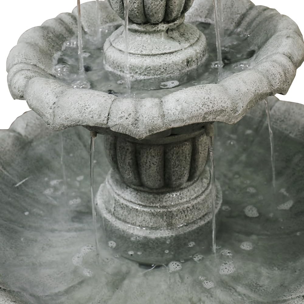 SunJet 39.3' High Modern Concrete Outdoor Water Fountain - 3 Tiered Large Floor Water Fountain and Waterfalls with Electric Pump for Garden, Patio, Yard, and Deck Decor, Featuring Natural Stone Look