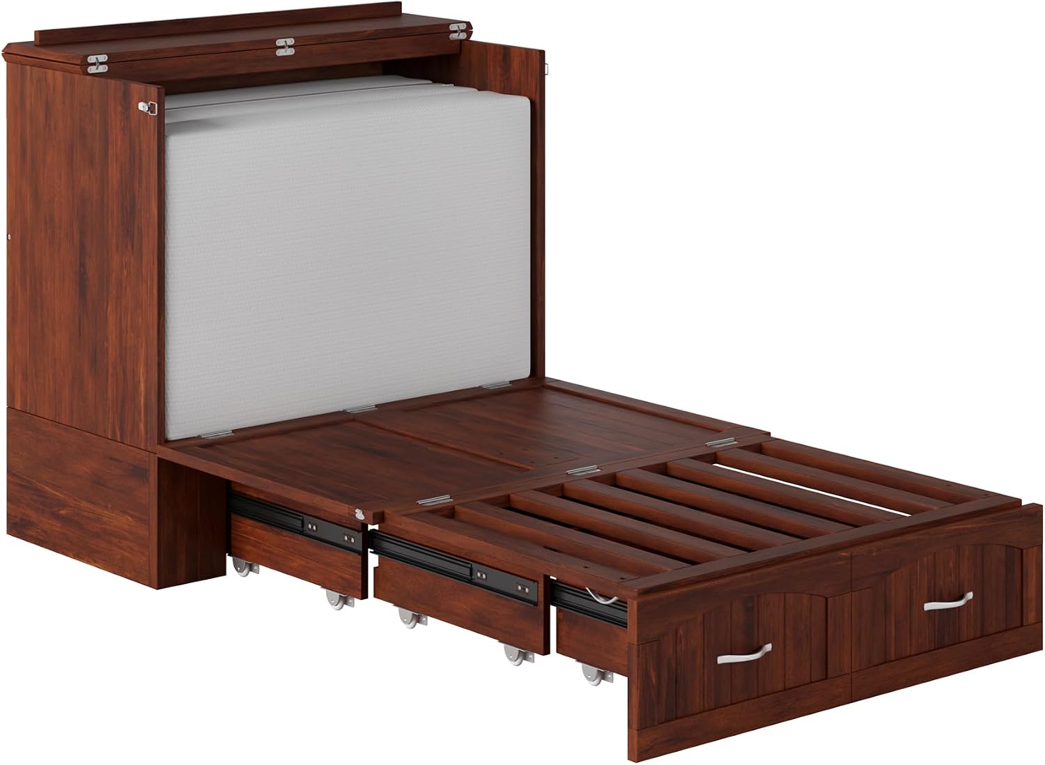 AFI, Southampton Murphy Bed Chest Twin XL with 6' Mattress, Storage Drawer & Built-in USB Charger, Walnut