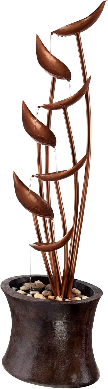 Ashton Tiered Copper Leaves 41' High Large Modern Indoor Outdoor Cottage Core Decor Resin Floor Fountain Standing Waterfall Cascading Water Feature for Outside Garden Patio Yard - John Timberland