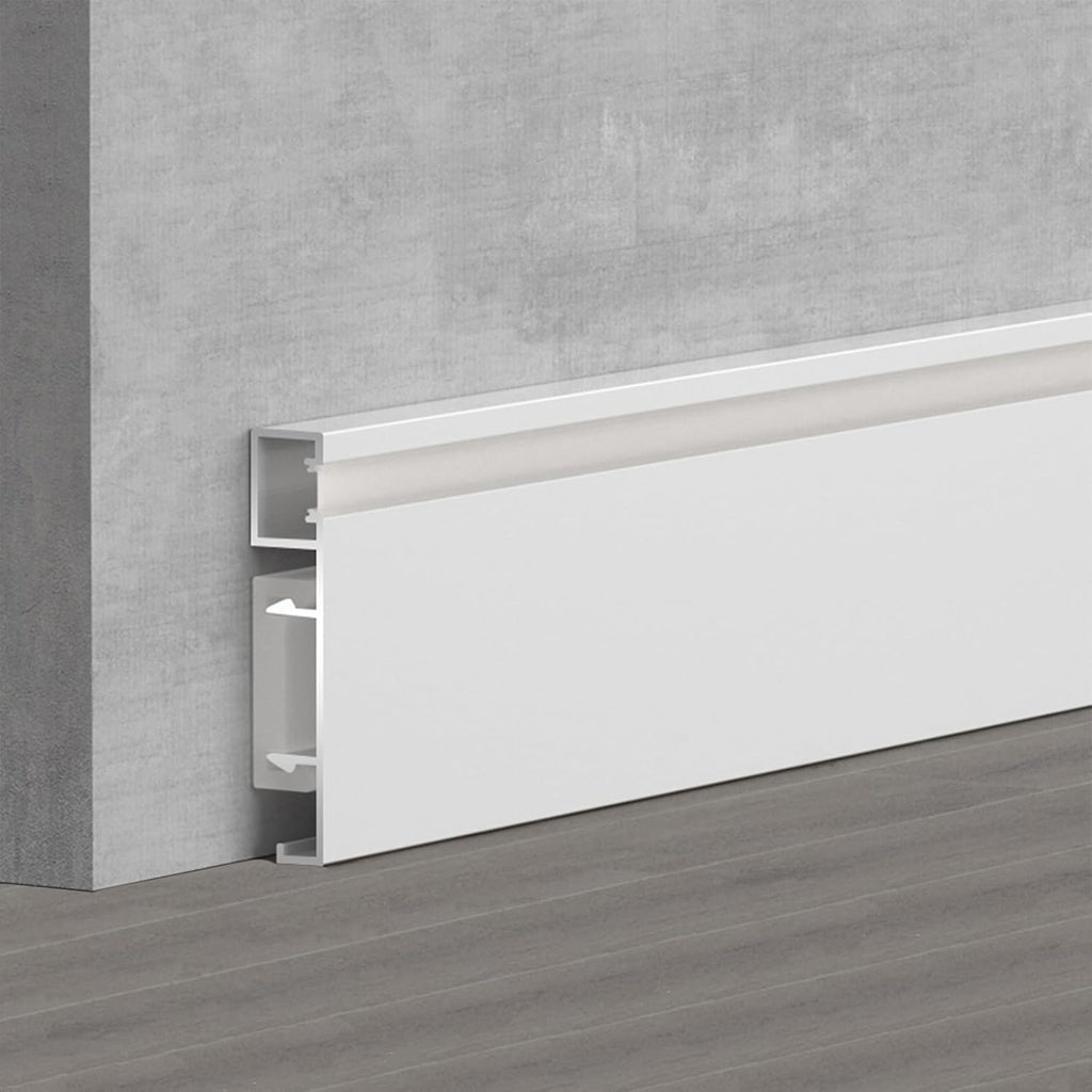 LED Aluminium Baseboard Molding Trim Height 80mm (3.15') Length 1000mm (3.28ft) Metal Wall Base Snap-on Aluminium Skirting Trim - Elevate Your Home Décor (White, 2pcs)