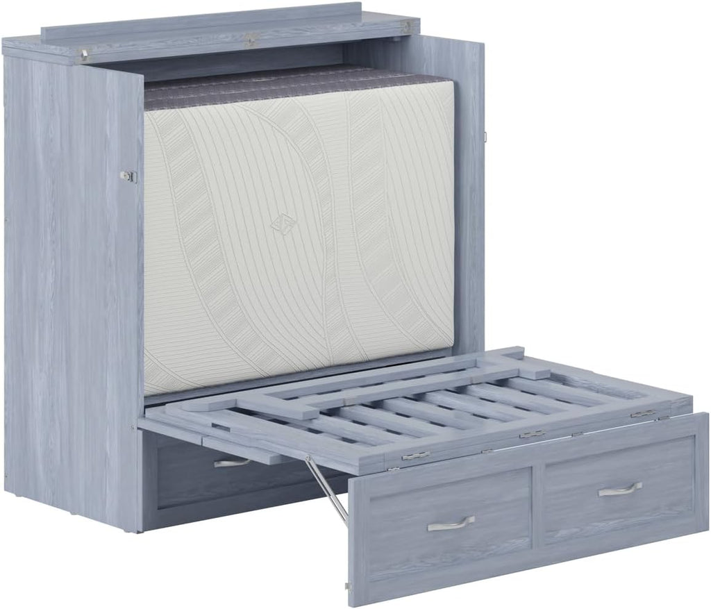 AFI, Northfield Murphy Bed Chest Twin XL with 6' Mattress, Storage Drawer & Built-in USB Charger, Driftwood