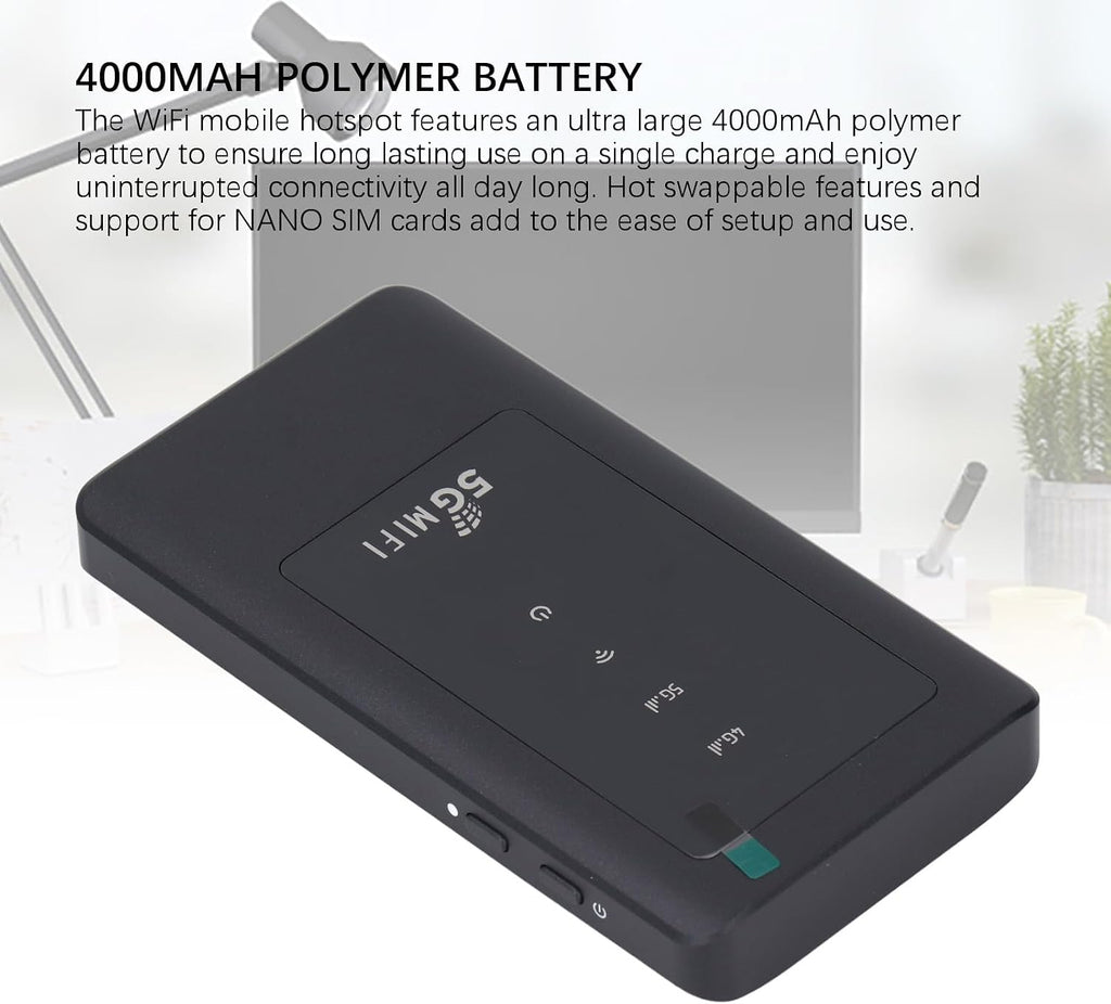Vikye Portable WiFi Hotspot, 5G WiFi6 2.77Gbps Mobile Router with Nano SIM Card Slot, for Travel Supports 16 Devices USB C Power, Black
