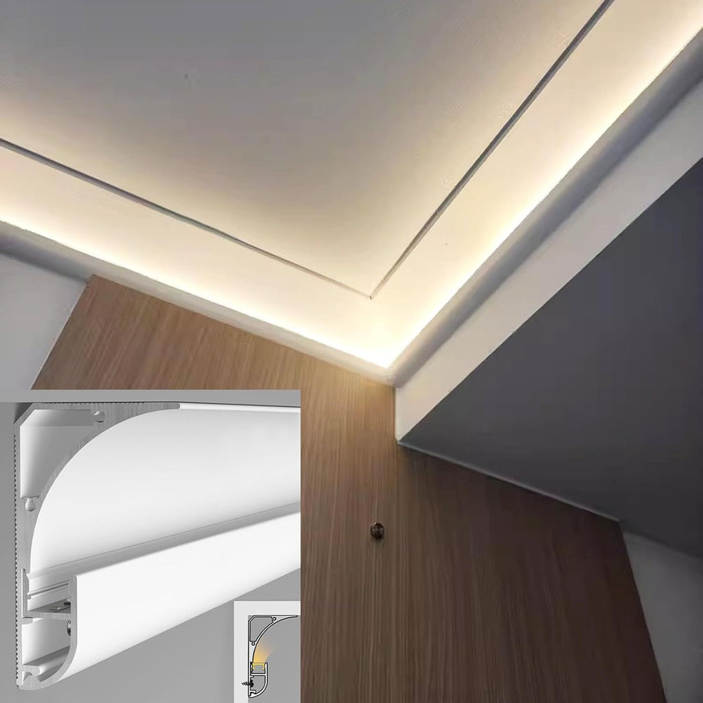 LED Crown Molding Trim for Indirect Lighting, 8x6cm LED Channel Track, Aluminum Coving Profile for Home Decor, Wall Corner & Floor Lighting (1m/3.3ft)