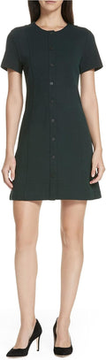 Theory Women's Easy Snap Textured Dress (Green Poplar/Pop Navy, Large)