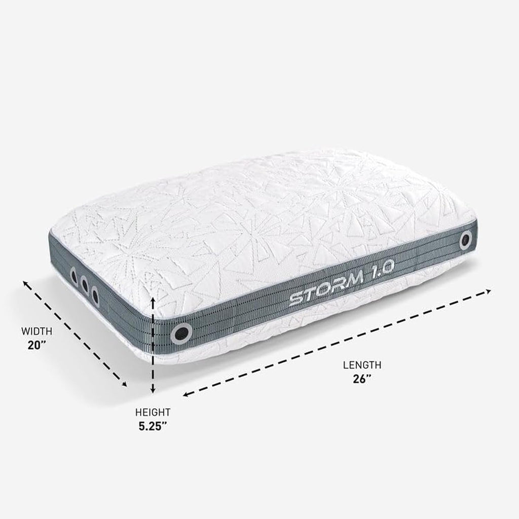Bedgear Storm Performance Pillow – 1.0 - Cooling Bed Pillow for Hot Sleepers - Medium Firmness Pillow for All Sleep Positions, Washable & Removable Cover - 20' W x 26' L x 5.25' H