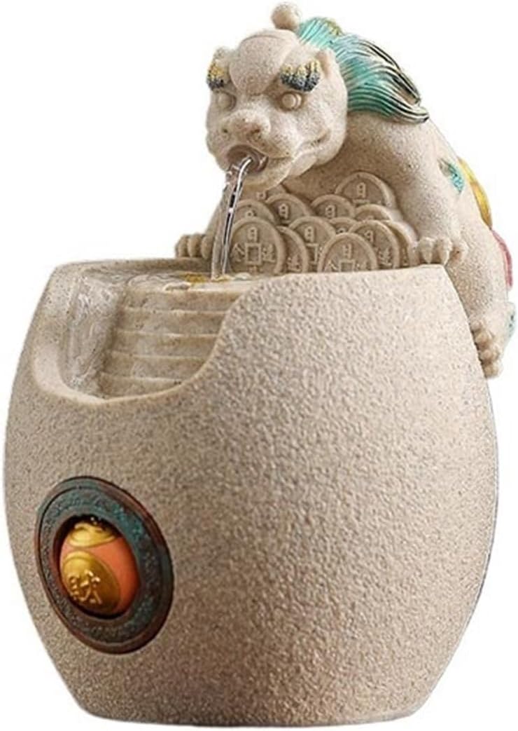 Tabletop Fountain Waterfall Tabletop Water Fountain Small Chinese-Style Water-circulating Ornaments Indoor Waterfall Feature(Beige)