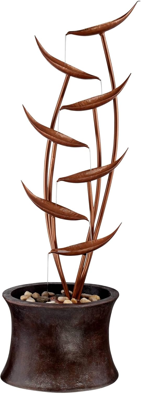 Ashton Tiered Copper Leaves 41' High Large Modern Indoor Outdoor Cottage Core Decor Resin Floor Fountain Standing Waterfall Cascading Water Feature for Outside Garden Patio Yard - John Timberland