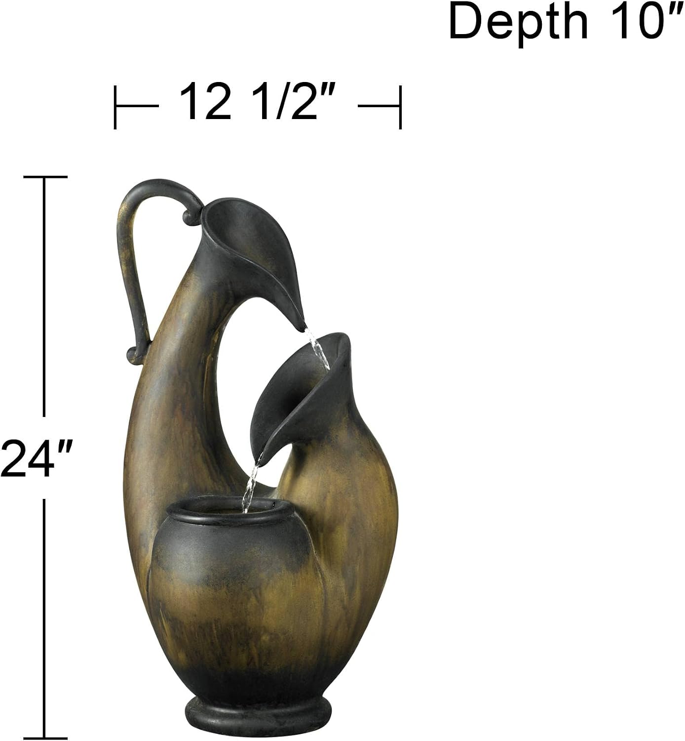 Weathered Jug 24' High Small Rustic Outdoor Decor Faux Stone Tabletop Fountain Tiered Waterfall Cascading Water Feature for Outside Garden Patio Yard Backyard Porch Deck Relaxation - John Timberland