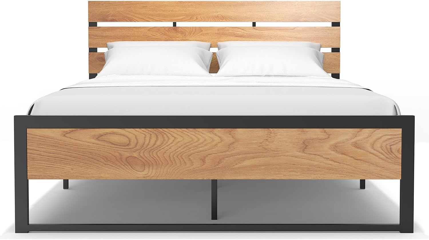 BONSOIR King Size Bed Frame Steady Steel Platform with Wood Headboard/Footboard,No Box Spring Needed, Easy Assembly, Squeaking Free (King Size)