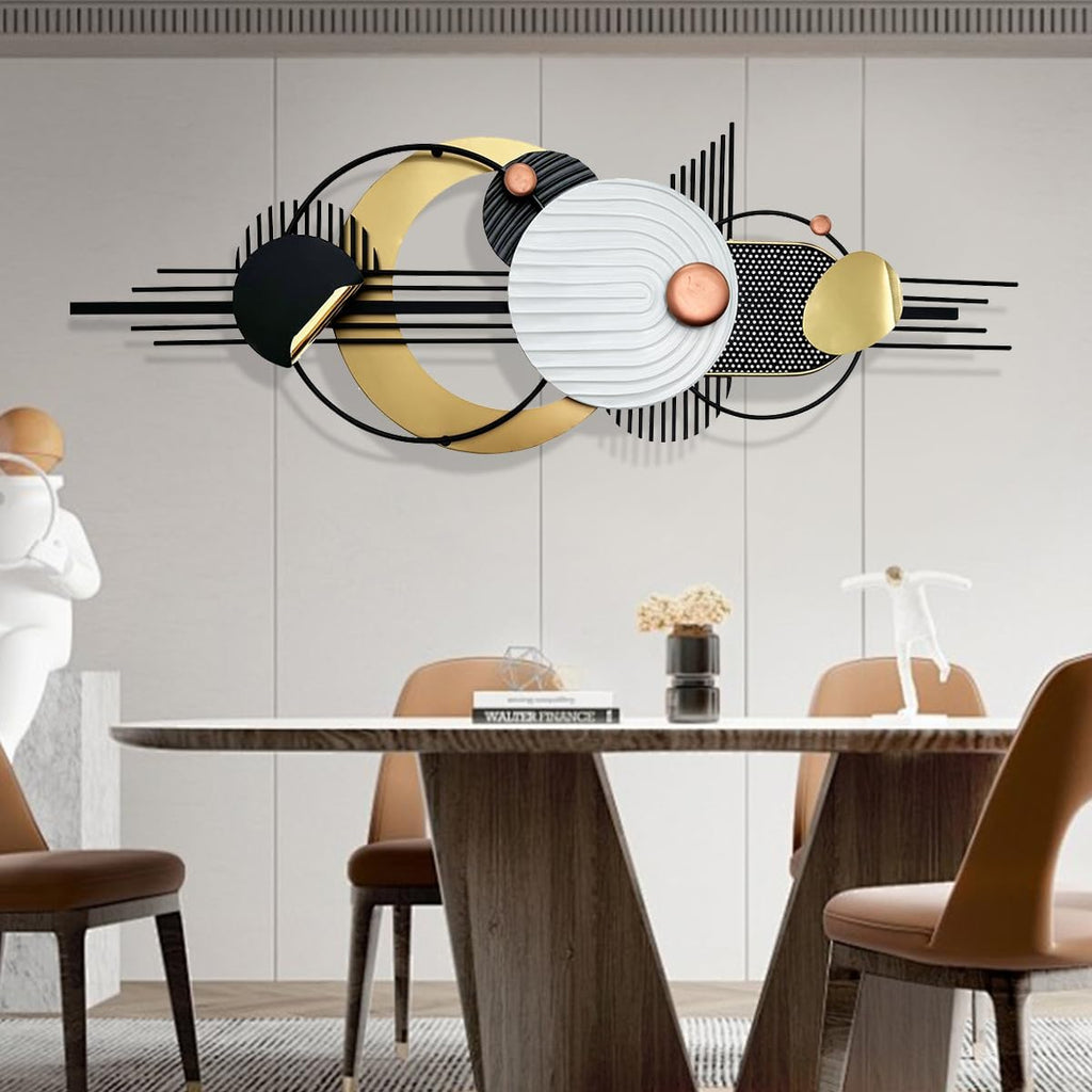 Metal Wall Art, Black and White Gold Wall Sculptures, Minimalist Geometric Decor, 3D Large 59'*21' Wall Art for Living Room Bedroom Bathroom Study Modern Wall Decor, Home Hanging Wall Sculpture