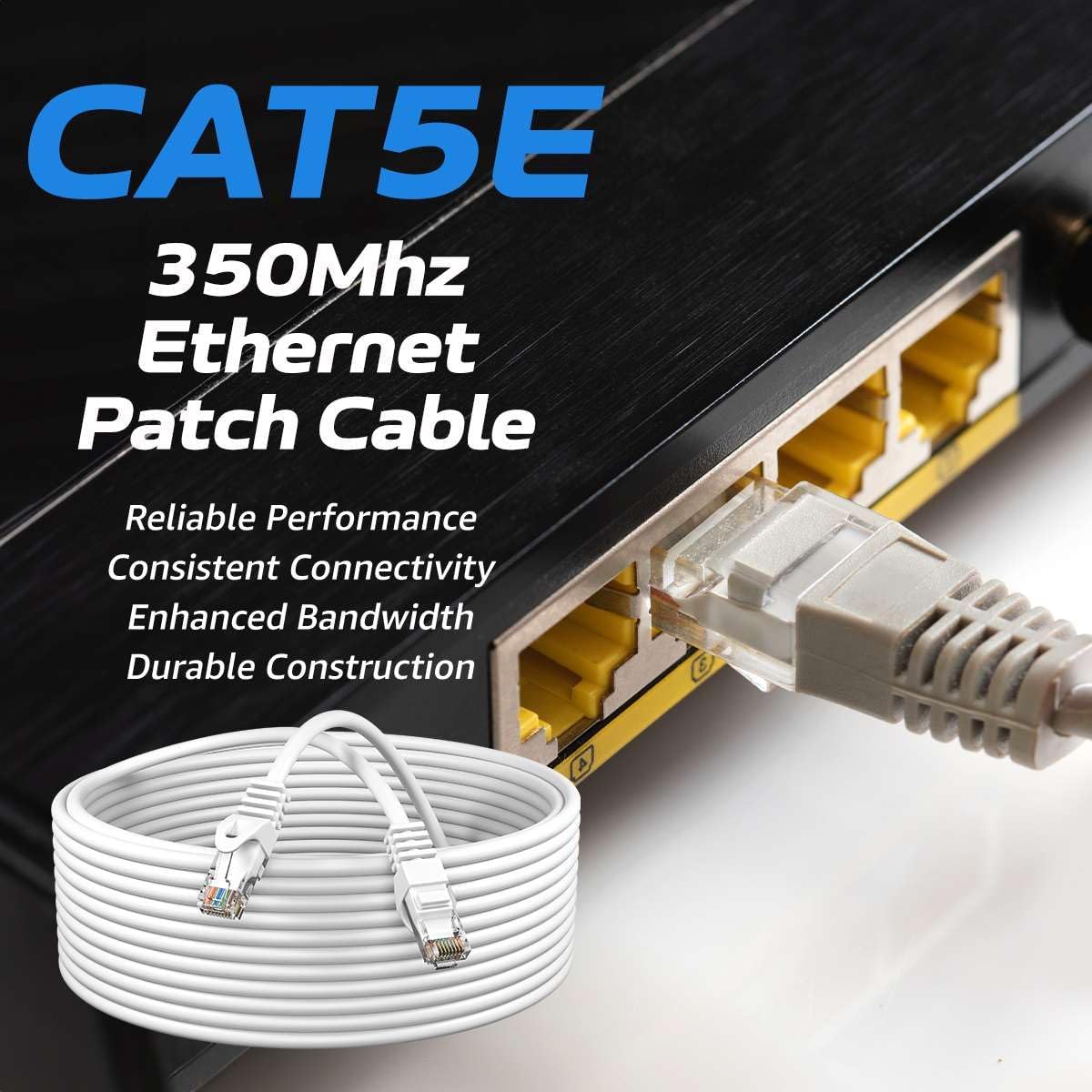Cables Direct Online Pack of 10 - Cat5e 200FT Network Ethernet Patch Cable, 350Mhz Internet Wire, Backwards Compatible with Cat5, for PC, Modem, Router, Consoles for Home and Office, White