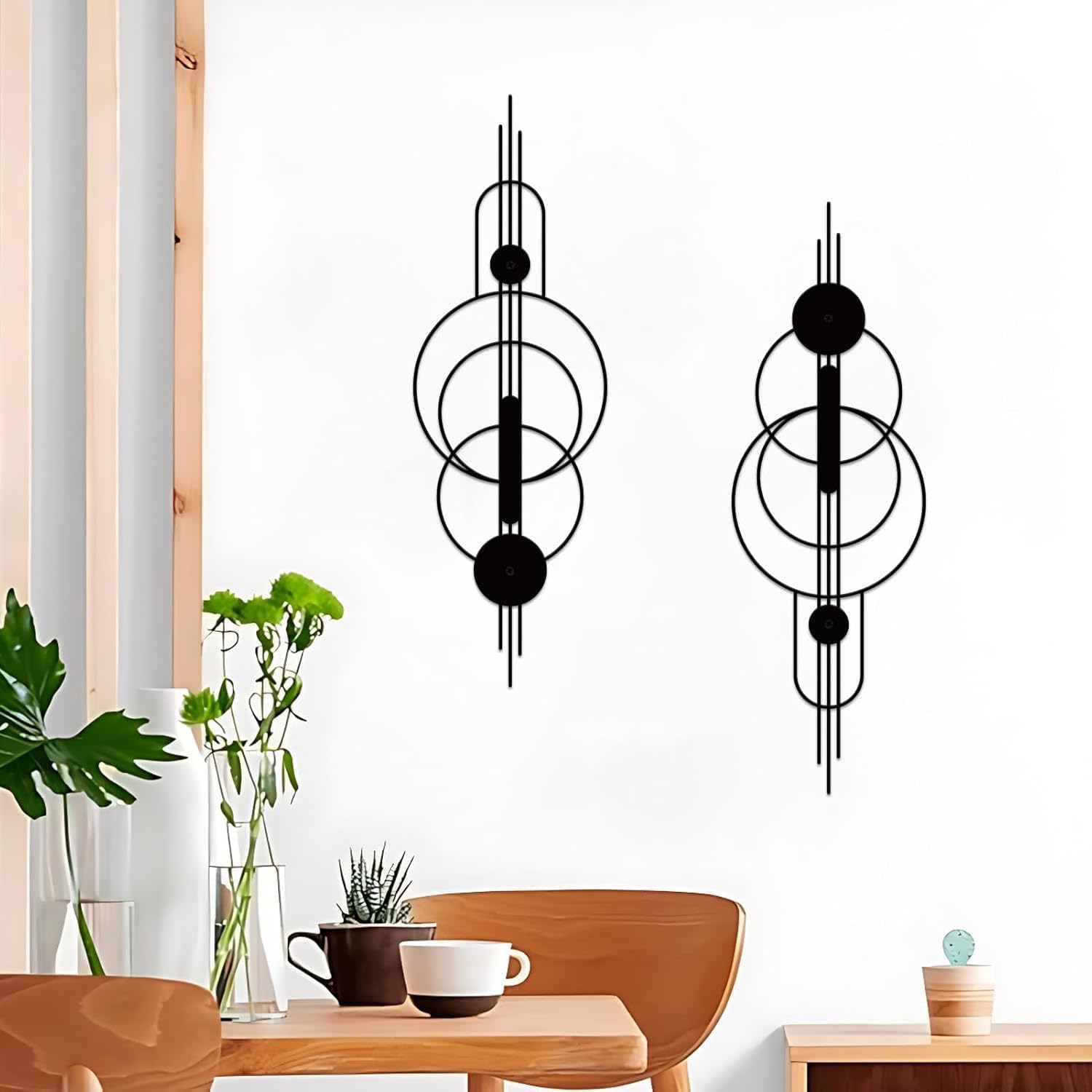 ruelen 2 Pcs Small Metal Abstract Wall Art, Modern Minimalist Wall Decor Single Line Art Metal Vertical Wall Decor Geometric Wall Hanging Sculptures for Home Bedroom Living Room, 39.37 x 12.8 Inch
