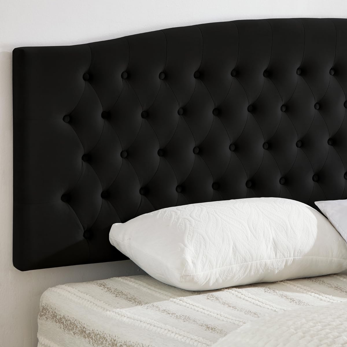 24KF Upholstered Tufted Button Velvet Wall Mounted Headboard,Comfortable Fashional Headboard King/CA King Size, 6058-K-Black