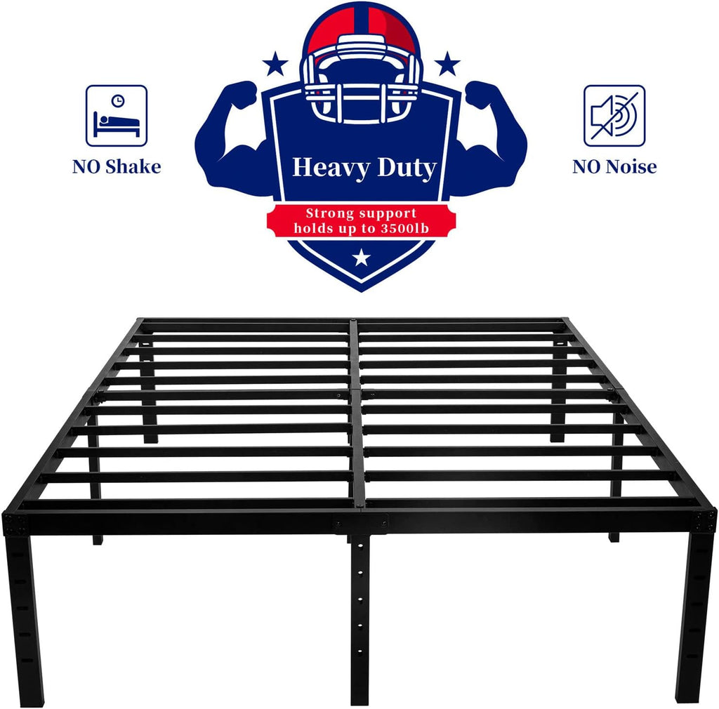 Queen Bed Frame, 16 Inches Metal Platform Bedframe with Steel Slat Support, Hold up to 3500lbs, Noise-Free, Easy Assembly